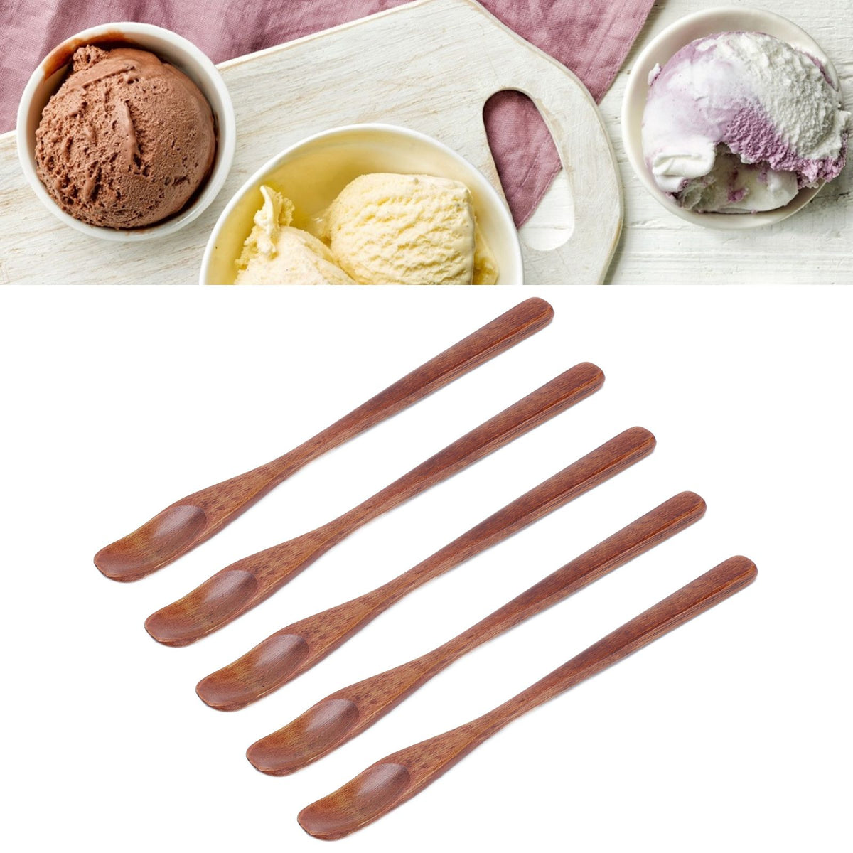 5Pcs Small Wood Color Spoon Narrow Headed Anti Scalding Spoon for Children Food Home Kitchen