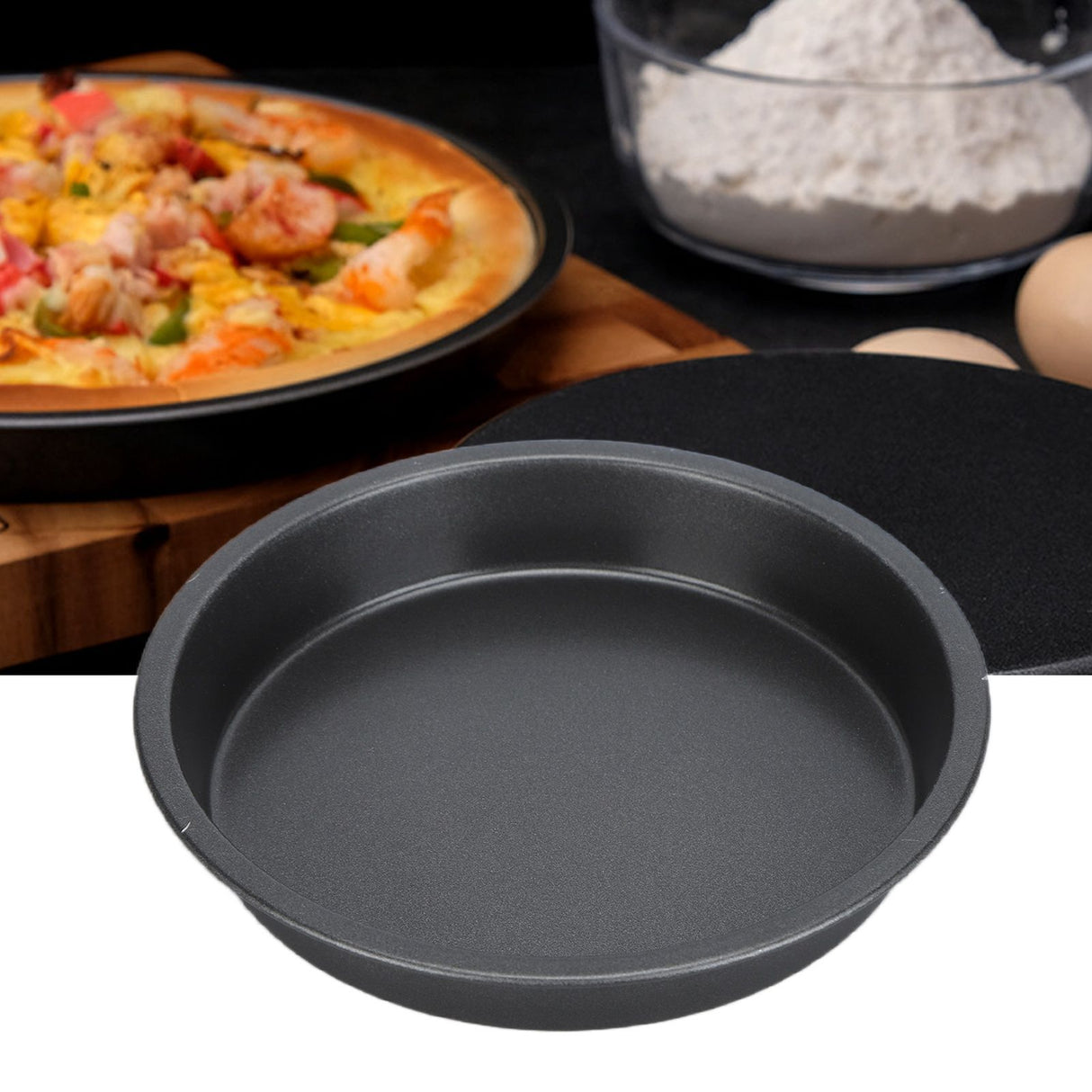 2Pcs Non Stick Pizza Pan Deep Thickened Carbon Steel Baking Pan for Kitchen Bakery6in