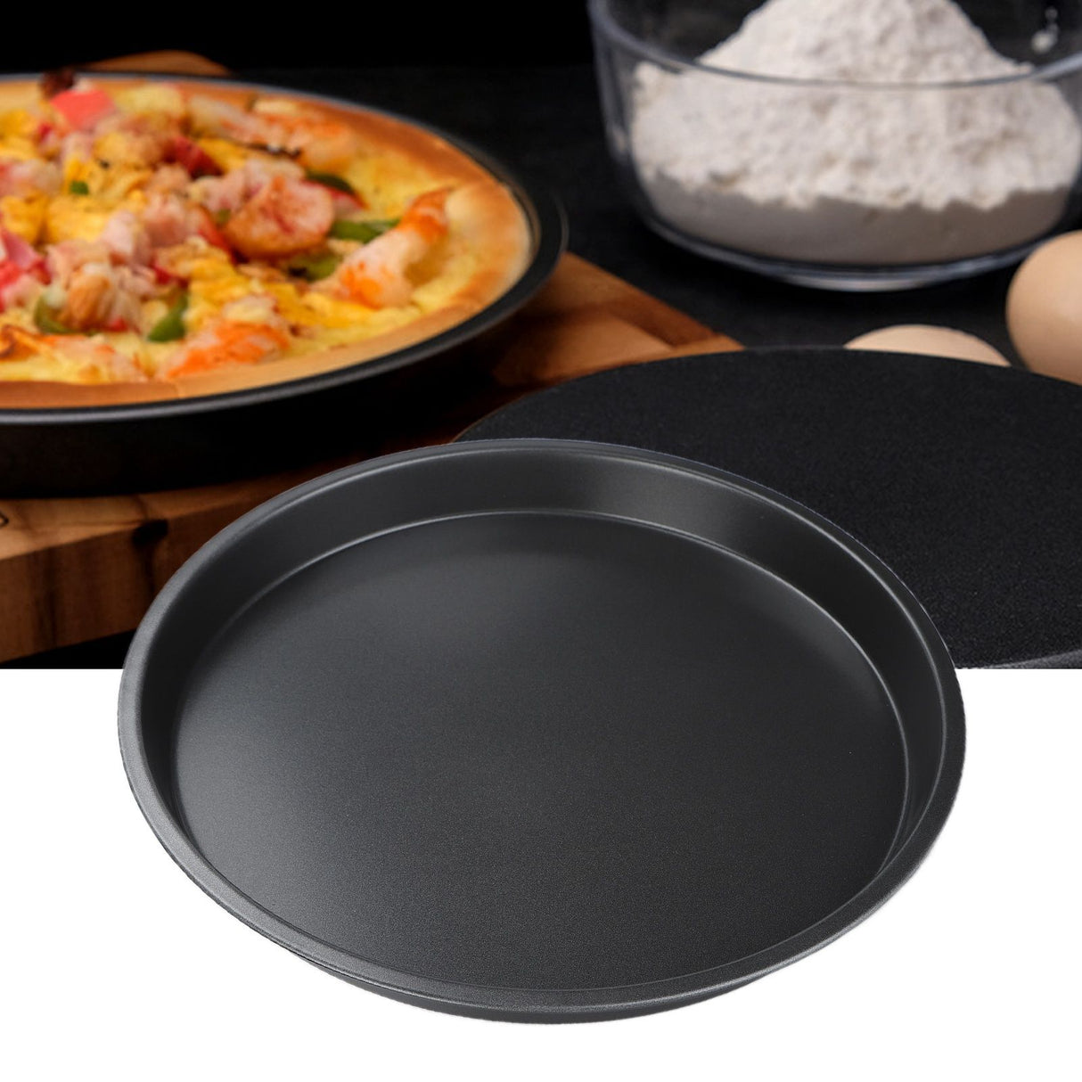 2Pcs Non Stick Pizza Pan Deep Thickened Carbon Steel Baking Pan for Kitchen Bakery12in