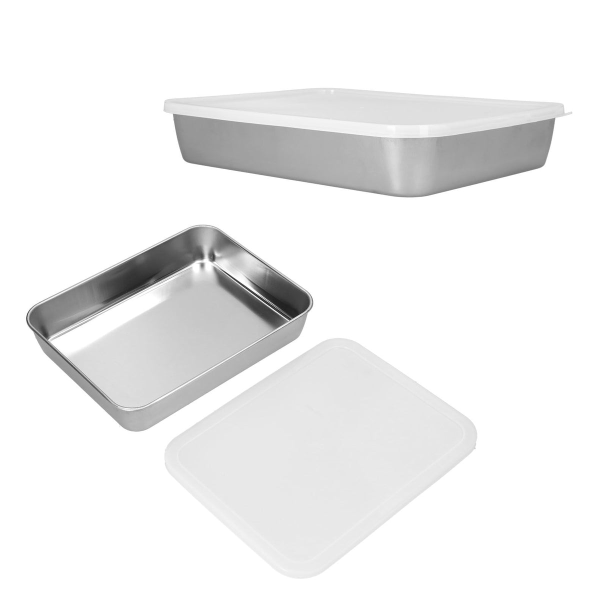 Stainless Steel Baking Tray Deep Flat Non Stick Baking Pan Food Storage Box with CoverM