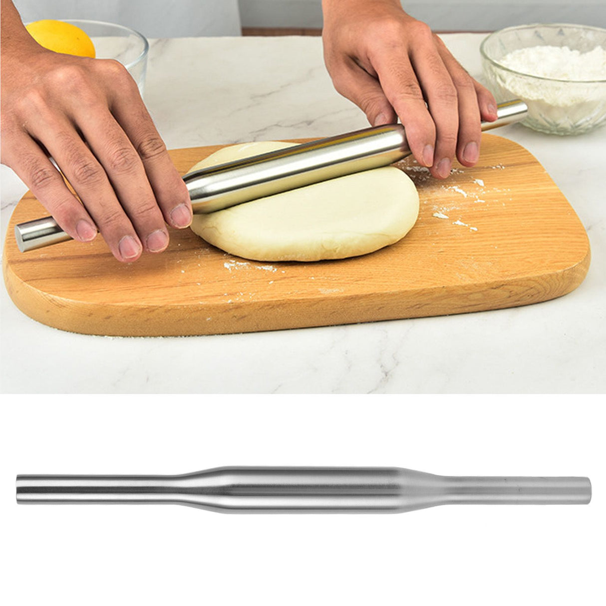 Rolling Pin Baked 304 Stainless Steel Portable Professional Pizza Dough Roller for Home KitchenLength 29.7cm