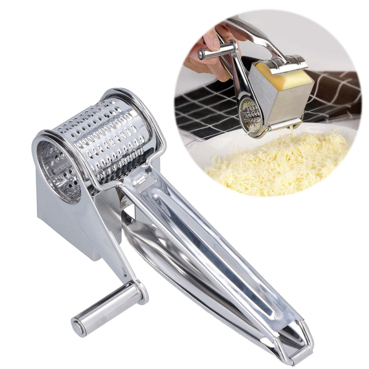 Cheese Grater Handhold Rotarting Stainless Steel Cheese Shredder for Household Chicken Cheese Walnut Nuts