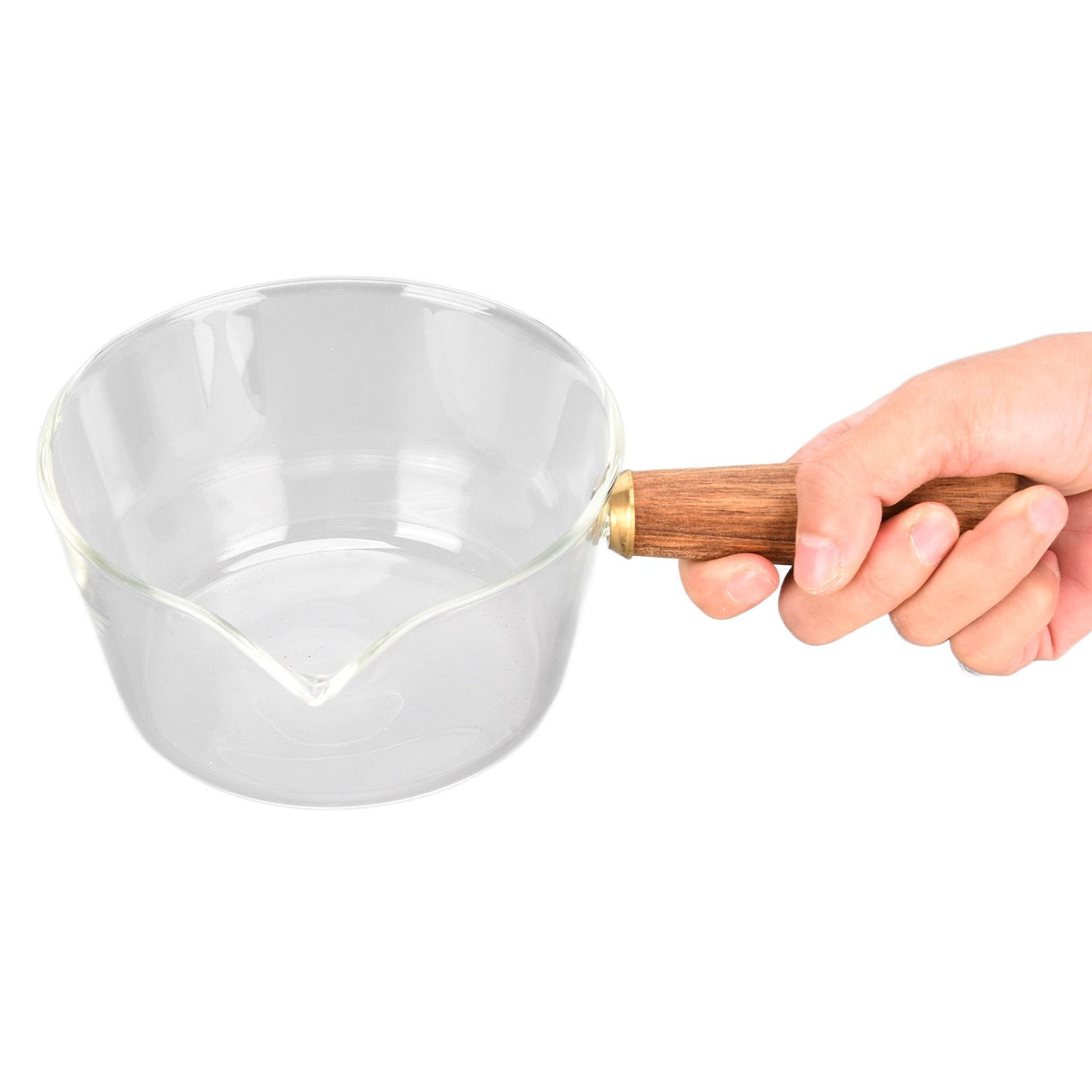Glass Milk Pot with Wooden Handle V Shaped Spout Noodles Saucepan Home Kitchen Cookware Accessory400ml
