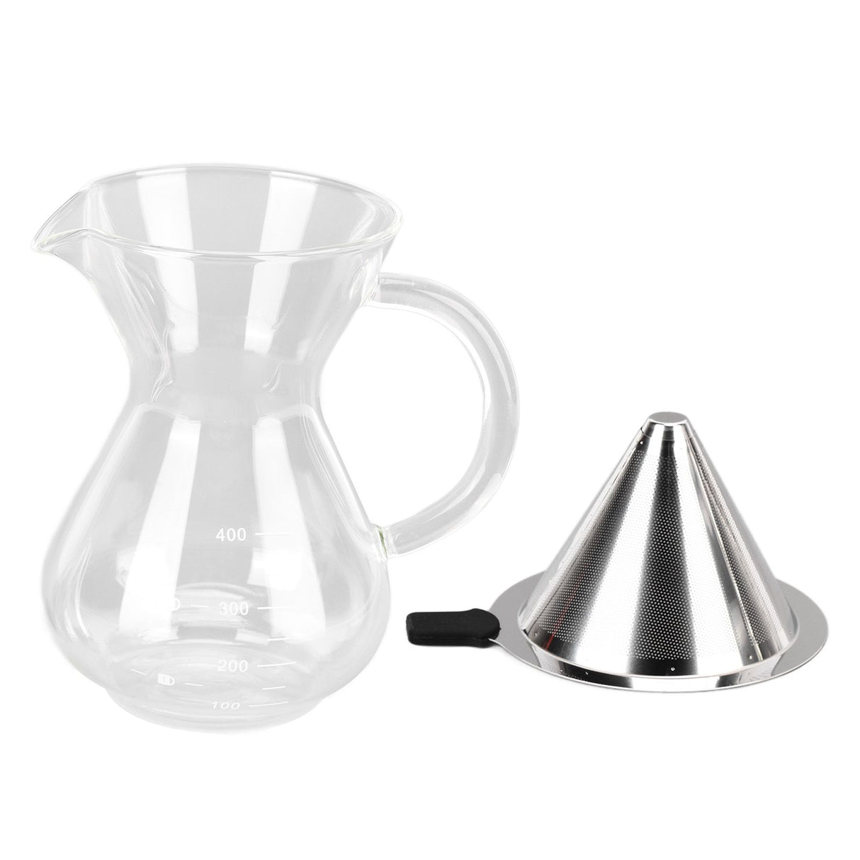 400ml Glass Coffee Pot Kettle Heat Resistant Pour Over Coffee Maker with Stainless Steel Filter for Home KitchenRound Base