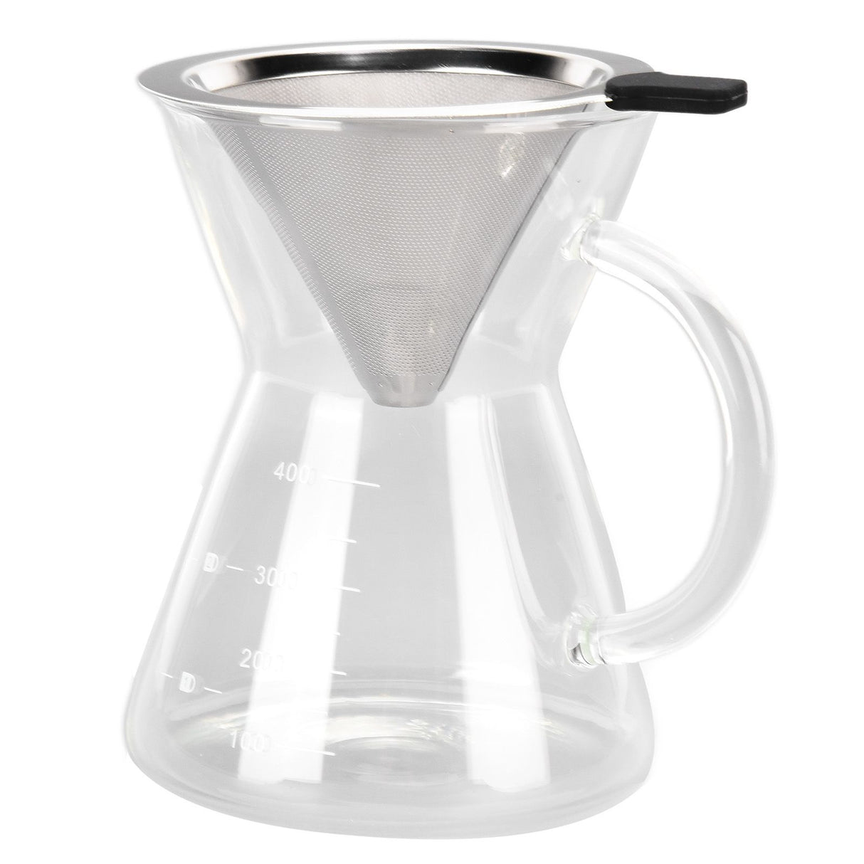 400ml Glass Coffee Pot Kettle Heat Resistant Pour Over Coffee Maker with Stainless Steel Filter for Home KitchenFlat Base