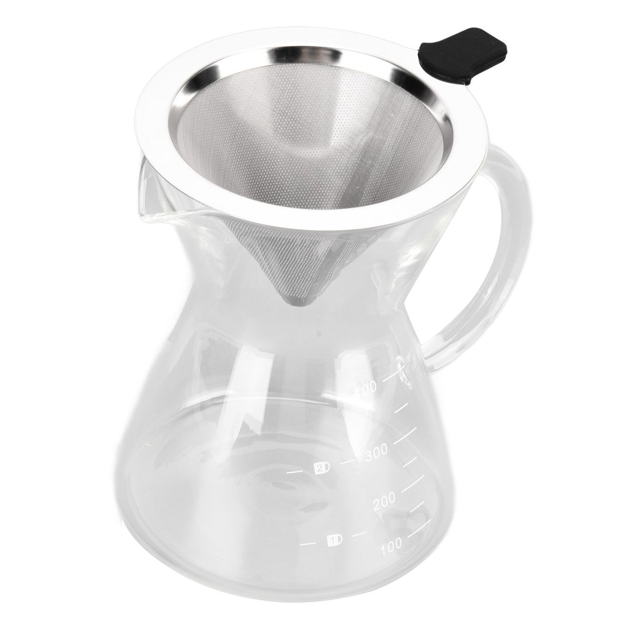 400ml Glass Coffee Pot Kettle Heat Resistant Pour Over Coffee Maker with Stainless Steel Filter for Home KitchenFlat Base