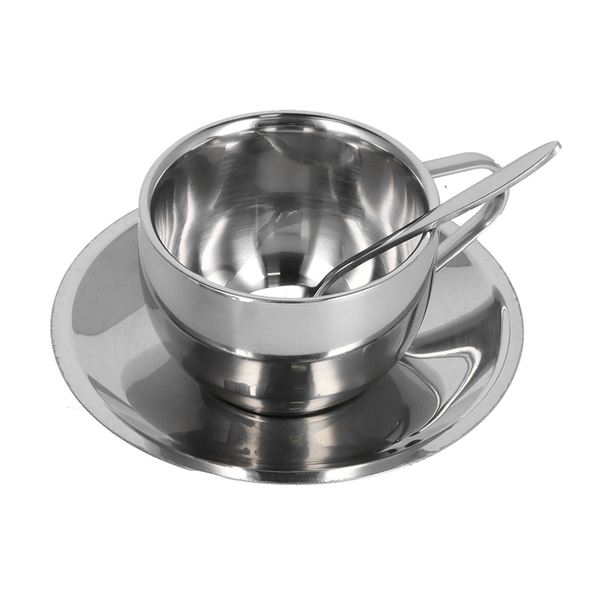 3PCS/Set Insulated Coffee Cup Set Stainless Steel Double Walled Mugs Milk Tea Cup with Saucer Spoon Set180ML