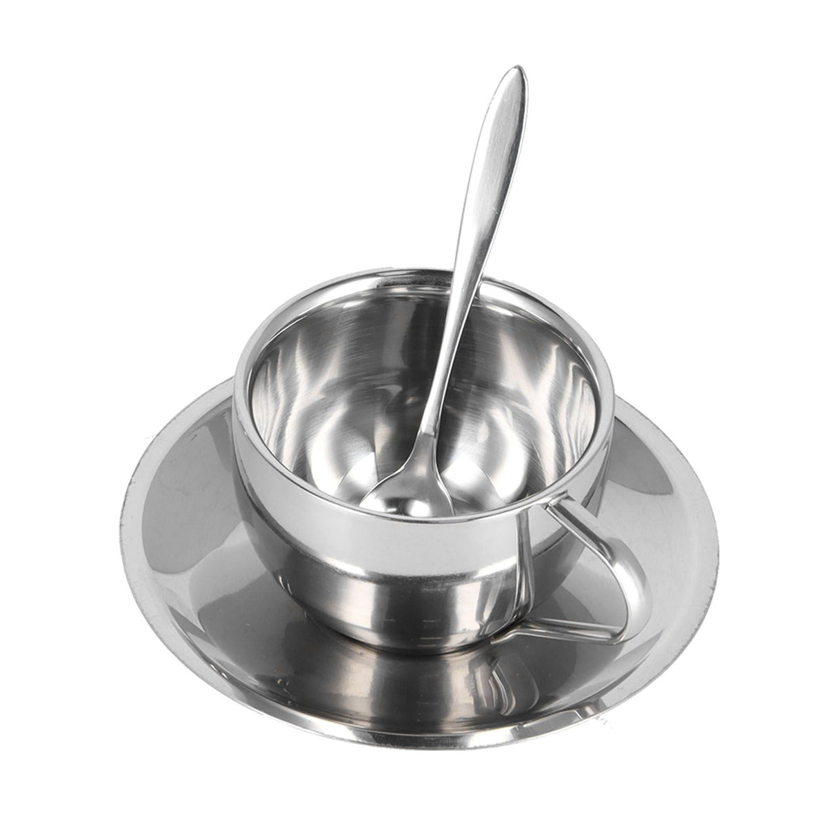 3PCS/Set Insulated Coffee Cup Set Stainless Steel Double Walled Mugs Milk Tea Cup with Saucer Spoon Set180ML