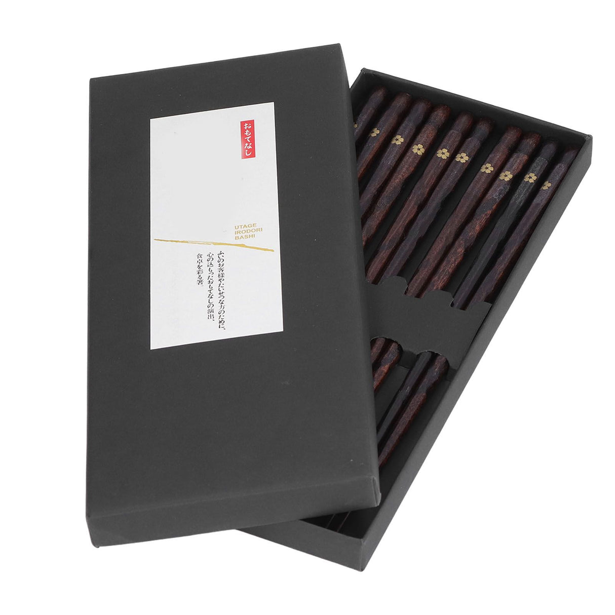 5 Pair Japanese Style Wooden Chopsticks Golden Printed Flowers Reusable Traditional Stylish Gift for Family Friends