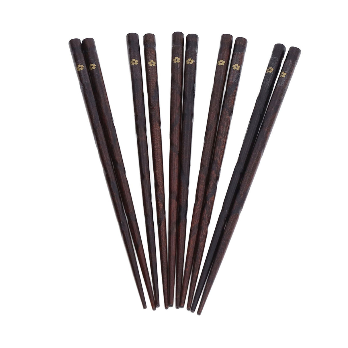 5 Pair Japanese Style Wooden Chopsticks Golden Printed Flowers Reusable Traditional Stylish Gift for Family Friends
