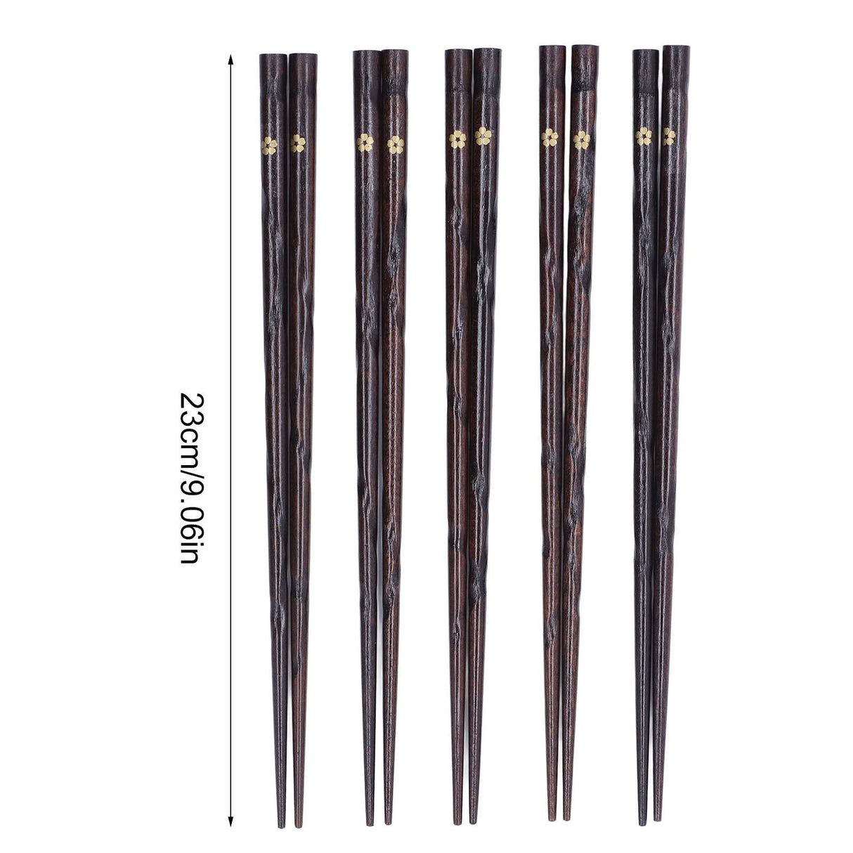 5 Pair Japanese Style Wooden Chopsticks Golden Printed Flowers Reusable Traditional Stylish Gift for Family Friends
