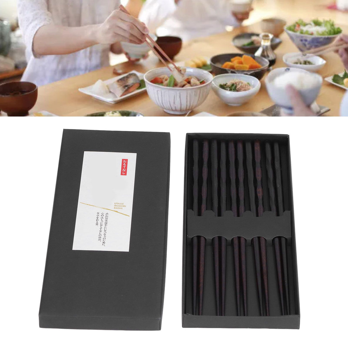 5 Pairs Chopsticks Ironwood Black Round Reusable 23cm/9.1in Long for Japanese Style Tableware Classic
