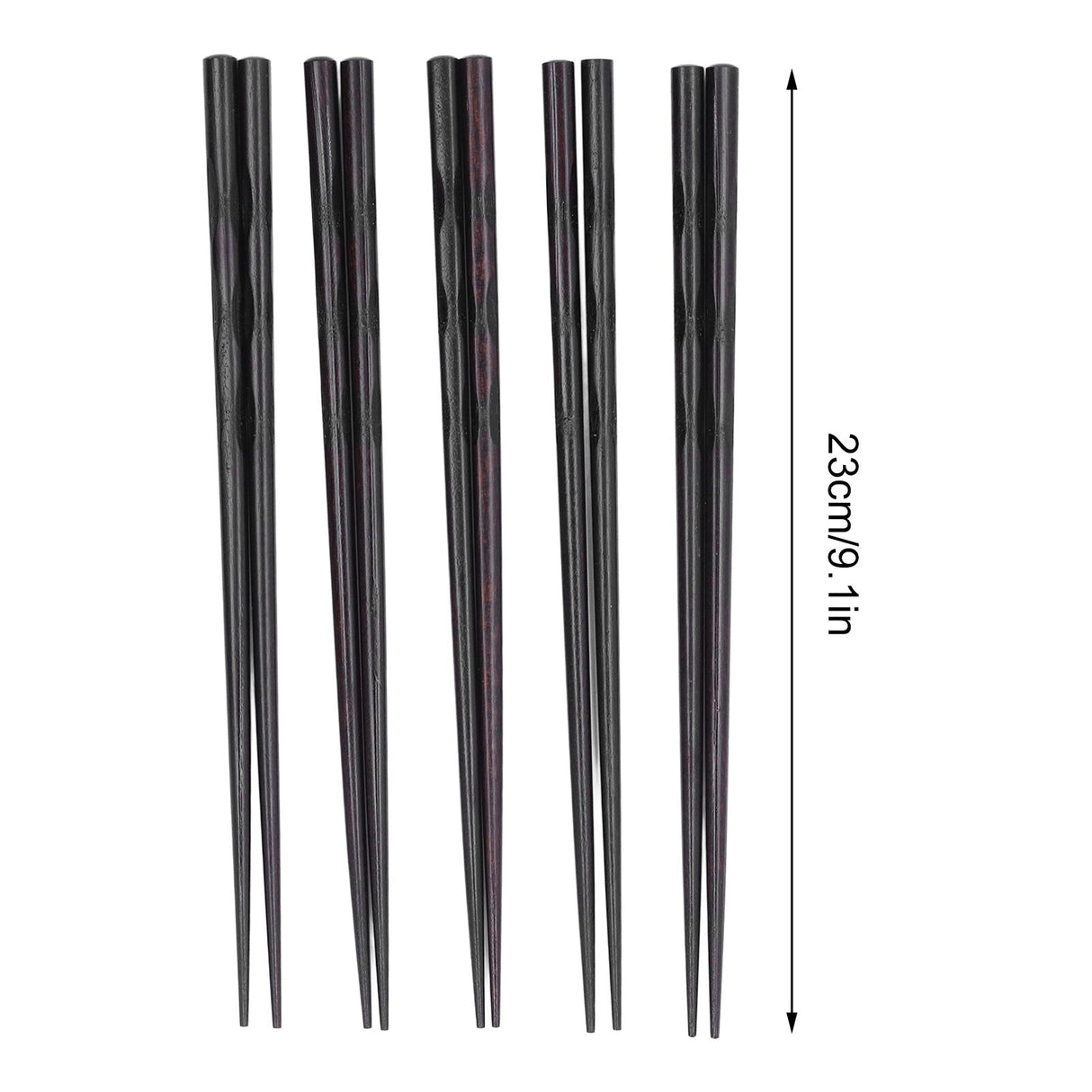 5 Pairs Chopsticks Ironwood Black Round Reusable 23cm/9.1in Long for Japanese Style Tableware Classic