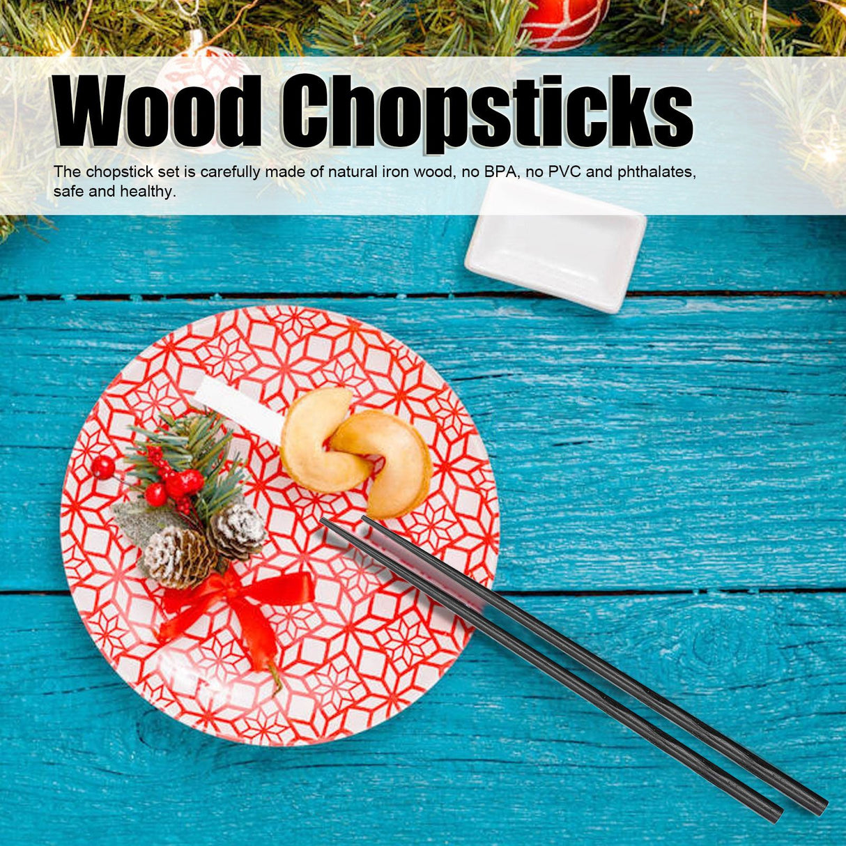 5 Pairs Chopsticks Ironwood Black Round Reusable 23cm/9.1in Long for Japanese Style Tableware Classic