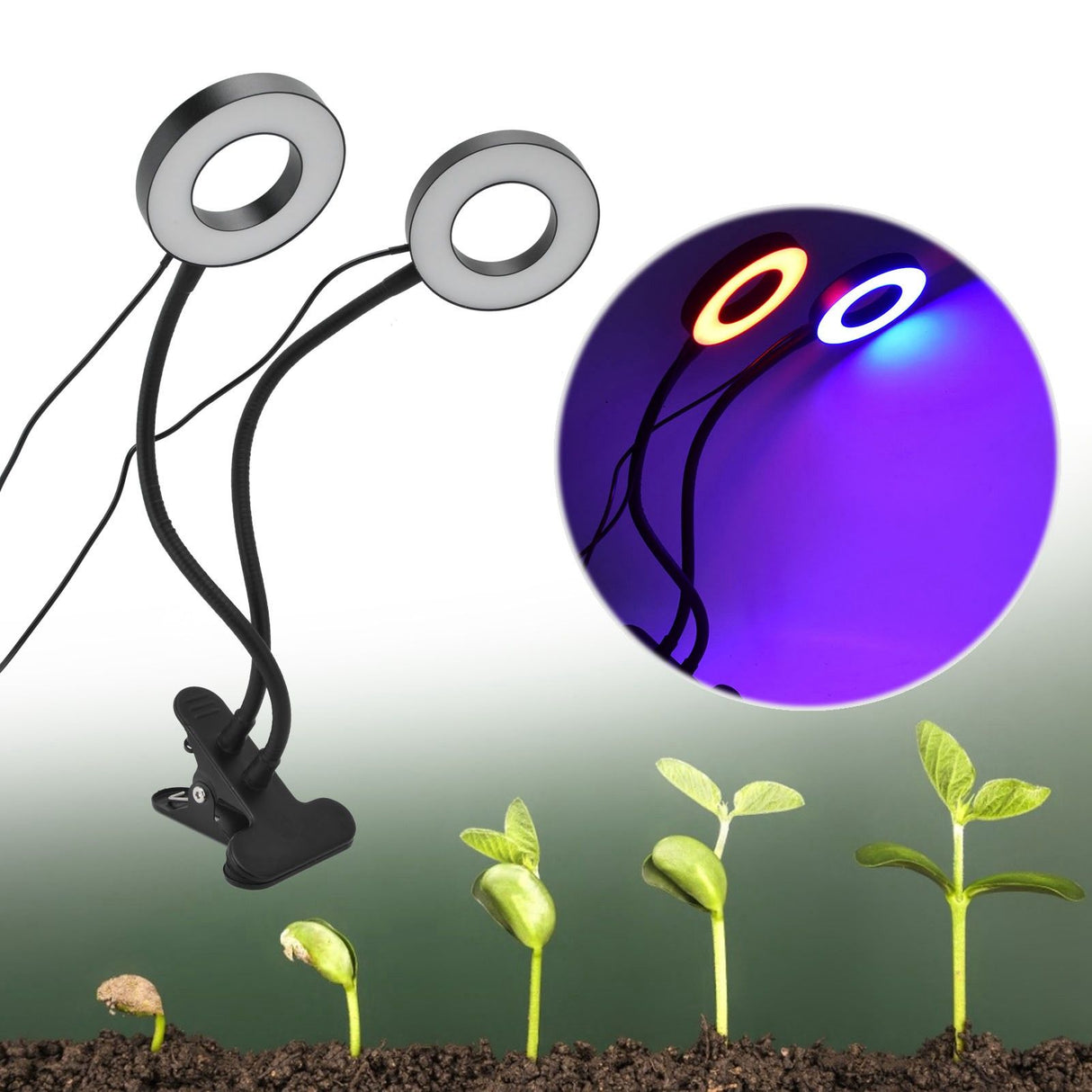 LED Grow Light Double‑End 360° Adjustable USB Powered Indoor Gooseneck Plant Grow Lamp for Greenhouse Office