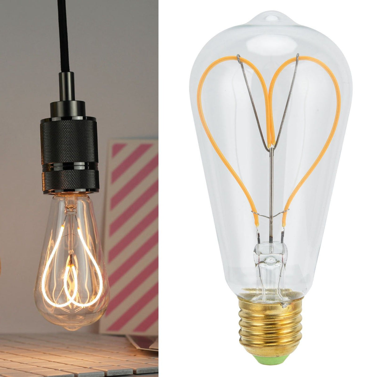 Light Bulb Love Peach Heart Shaped Transparent LED Filament Lamp Bulb 110V E27 Lamp Holder 4W Warm Light