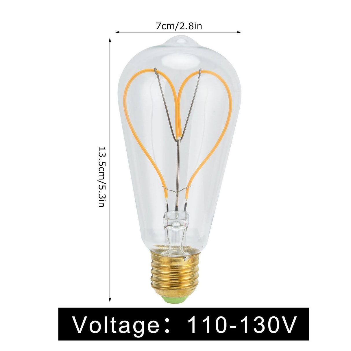 Light Bulb Love Peach Heart Shaped Transparent LED Filament Lamp Bulb 110V E27 Lamp Holder 4W Warm Light