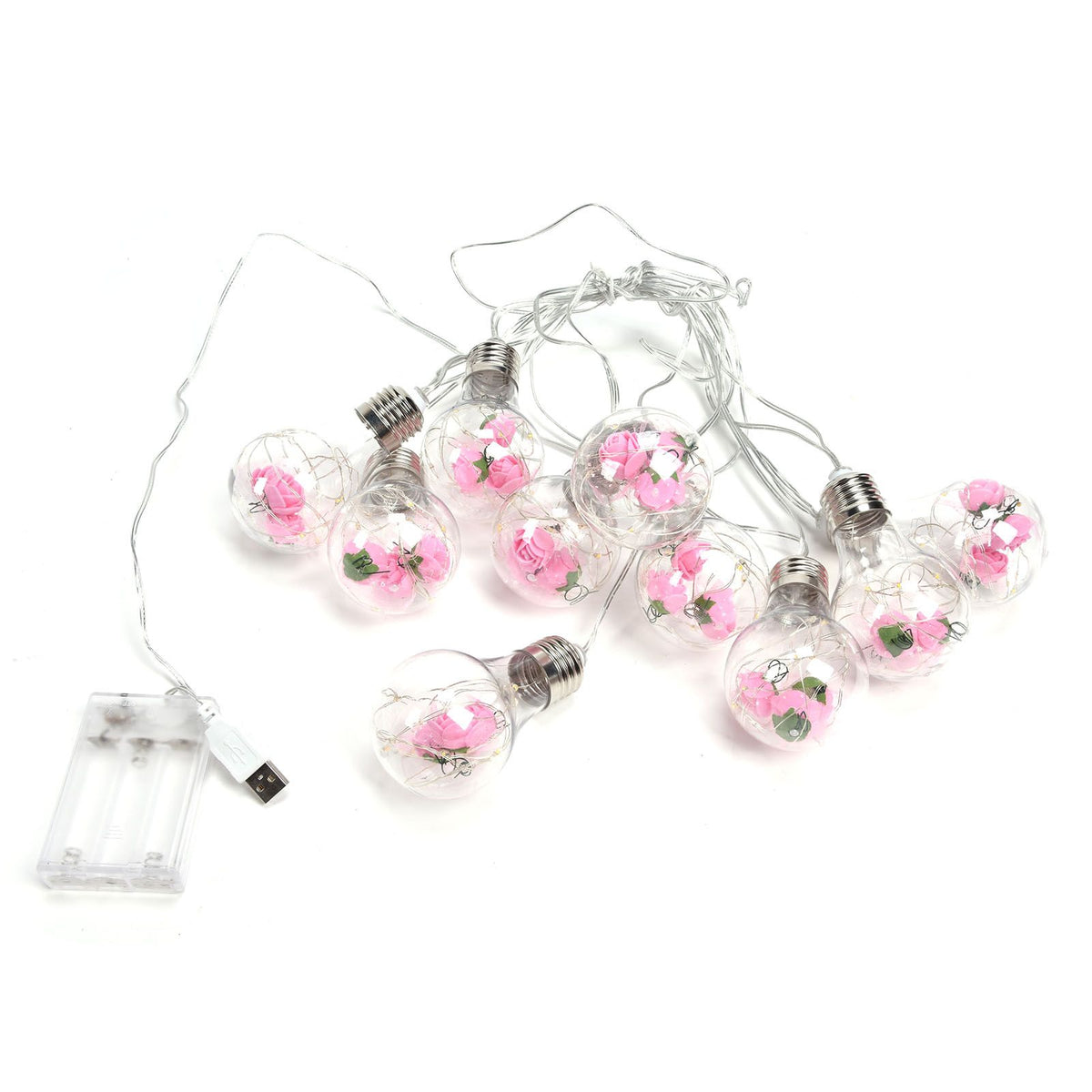 Light String 100LEDs Copper Wire Light String Artificial Rose E27 Bulb Children's Room Bedroom Decorative Lamp