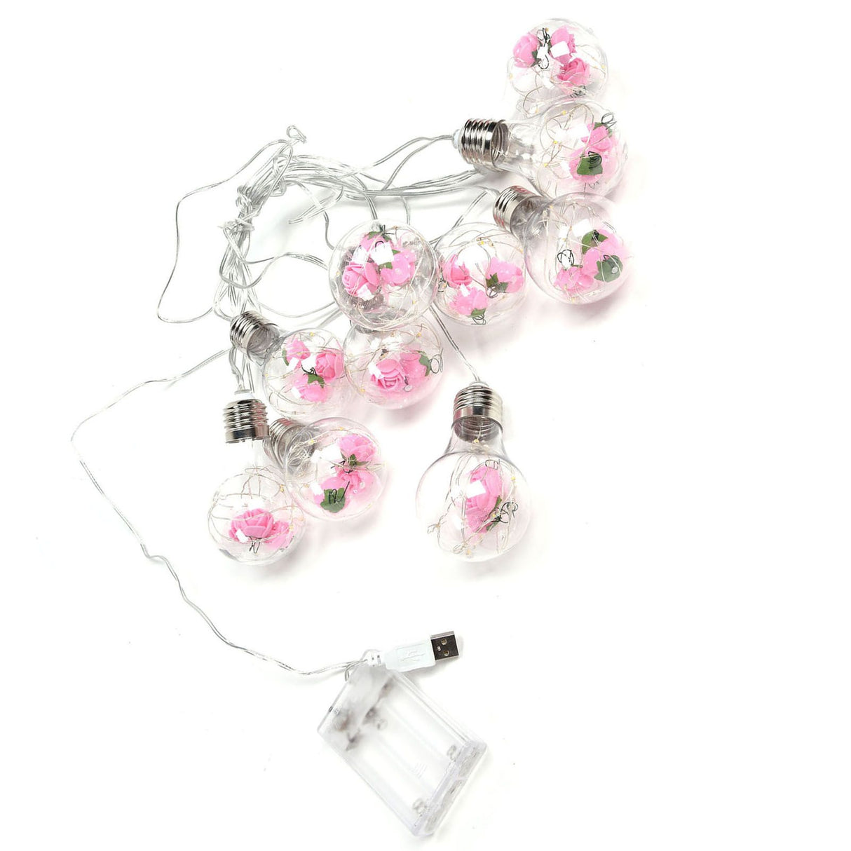 Light String 100LEDs Copper Wire Light String Artificial Rose E27 Bulb Children's Room Bedroom Decorative Lamp