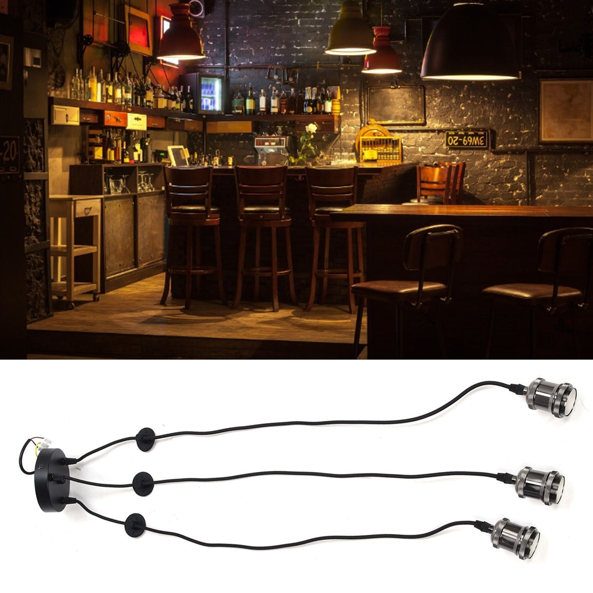3 Arms Chandelier Lamp Holder Metal Retro Decoration Ceiling Light Socket for Home Dining Hall Bars