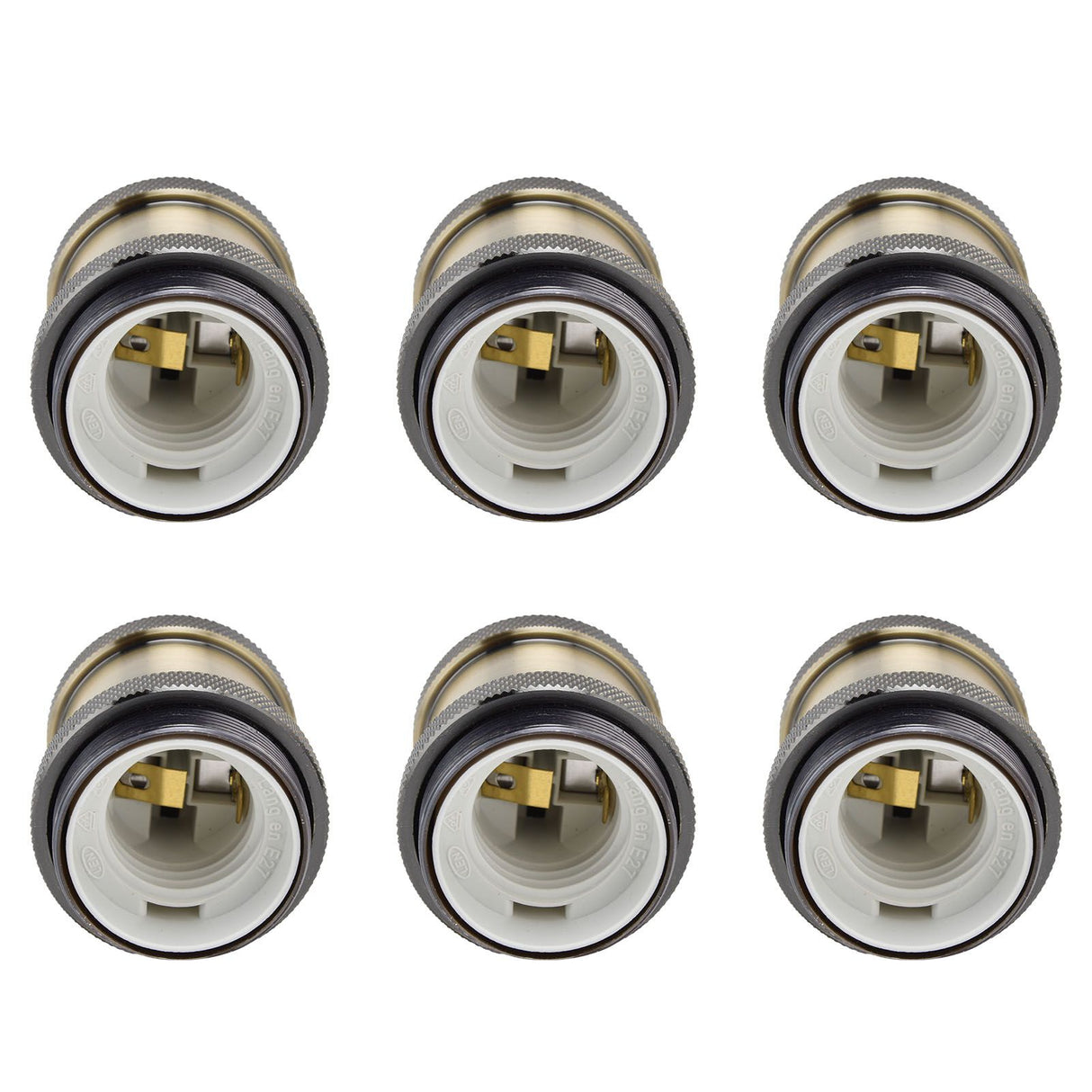6 Pcs Lamp Holder Metal E26 E27 Screw Retro Lighting Base Accessories with Ground Aluminum ShellBlue Bronze