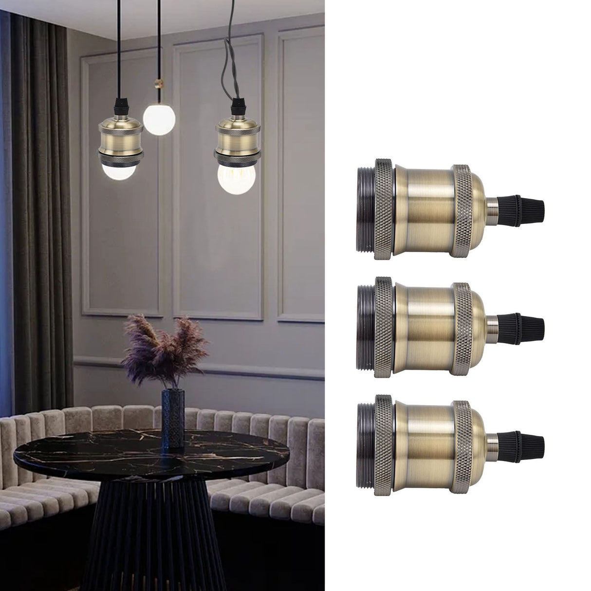 6 Pcs Lamp Holder Metal E26 E27 Screw Retro Lighting Base Accessories with Ground Aluminum ShellBlue Bronze