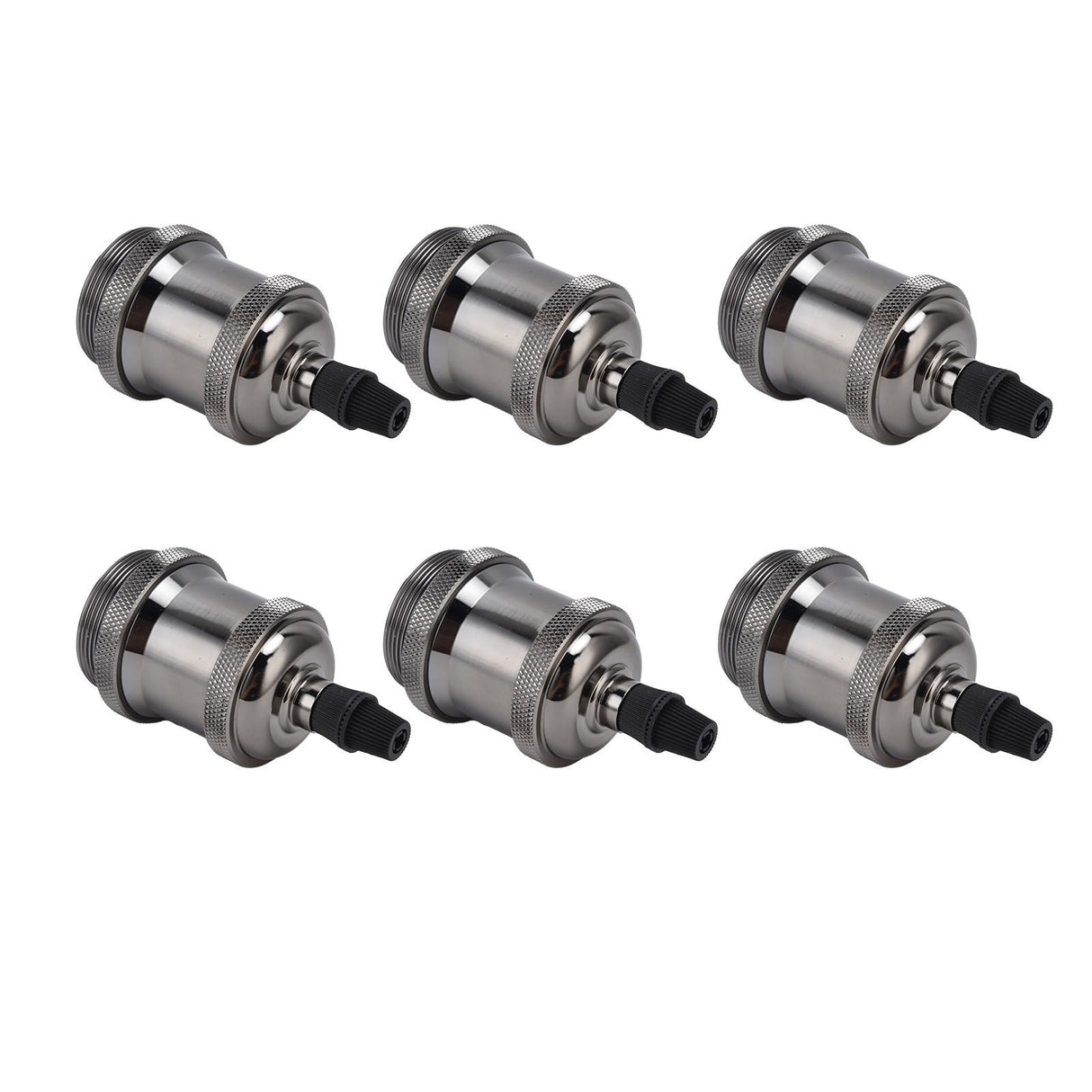 6 Pcs Lamp Holder Metal E26 E27 Screw Retro Lighting Base Accessories with Ground Aluminum ShellPearl Black