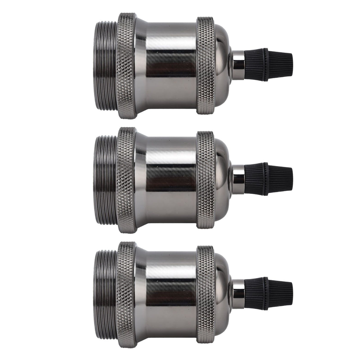 6 Pcs Lamp Holder Metal E26 E27 Screw Retro Lighting Base Accessories with Ground Aluminum ShellPearl Black