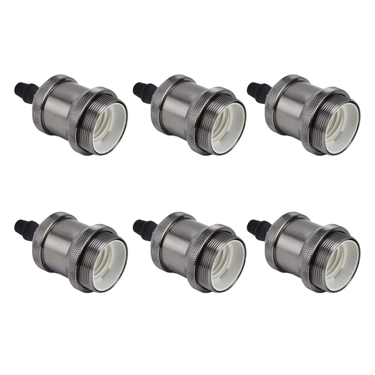 6 Pcs Lamp Holder Metal E26 E27 Screw Retro Lighting Base Accessories with Ground Aluminum ShellPearl Black