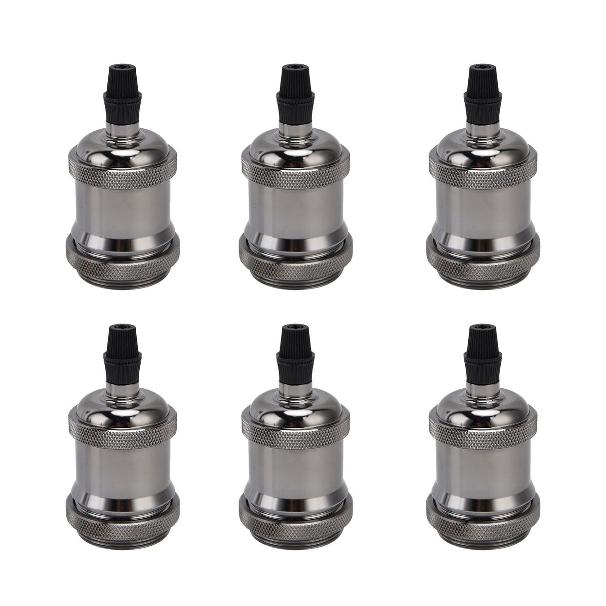 6 Pcs Lamp Holder Metal E26 E27 Screw Retro Lighting Base Accessories with Ground Aluminum ShellPearl Black