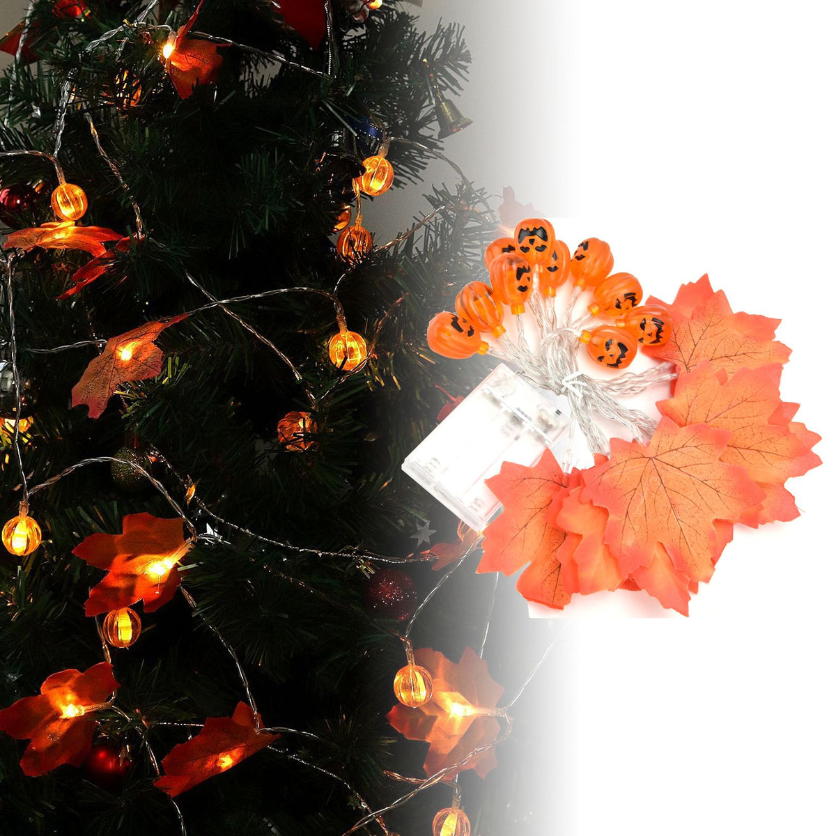 LED String Light Autumn Pumpkin Red Maple Leaves String Light with 20LEDs for Indoor Outdoor