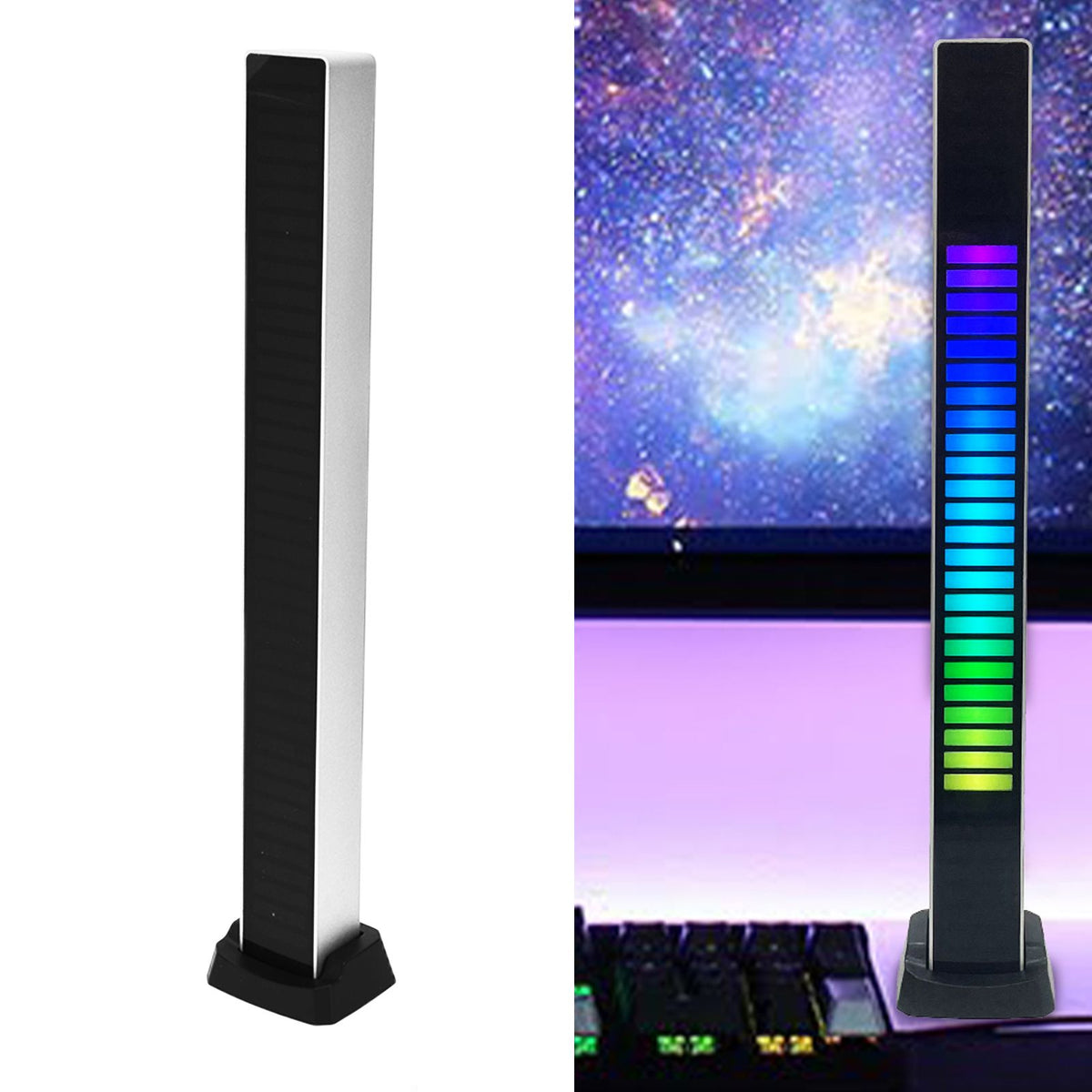 40LED RGB Rhythm Light Colorful USB Charging Light Bar Voice Control Light with Base for KTV Bar PartyWhite Shell