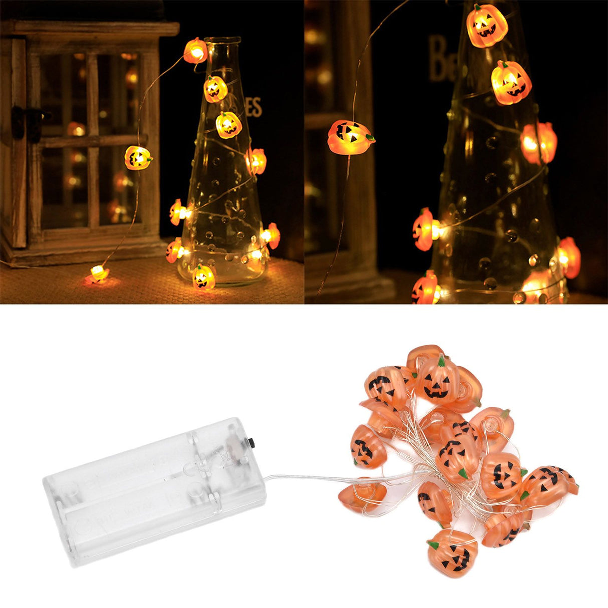 2m 20LED Pumpkin String Lights Battery Powered Decorative Lamp for Outdoor Indoor Halloween Party Haunted House