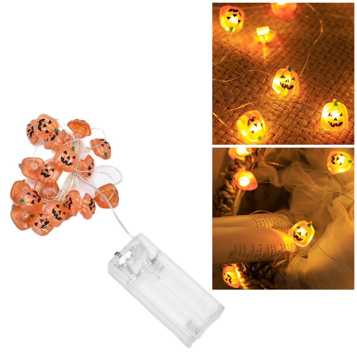 2m 20LED Pumpkin String Lights Battery Powered Decorative Lamp for Outdoor Indoor Halloween Party Haunted House