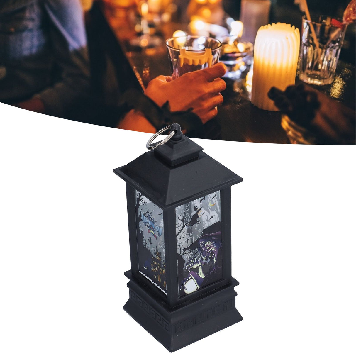 Halloween Lantern LED Witch Pattern Night Light Simulated Candle Flame Light for Party Bar