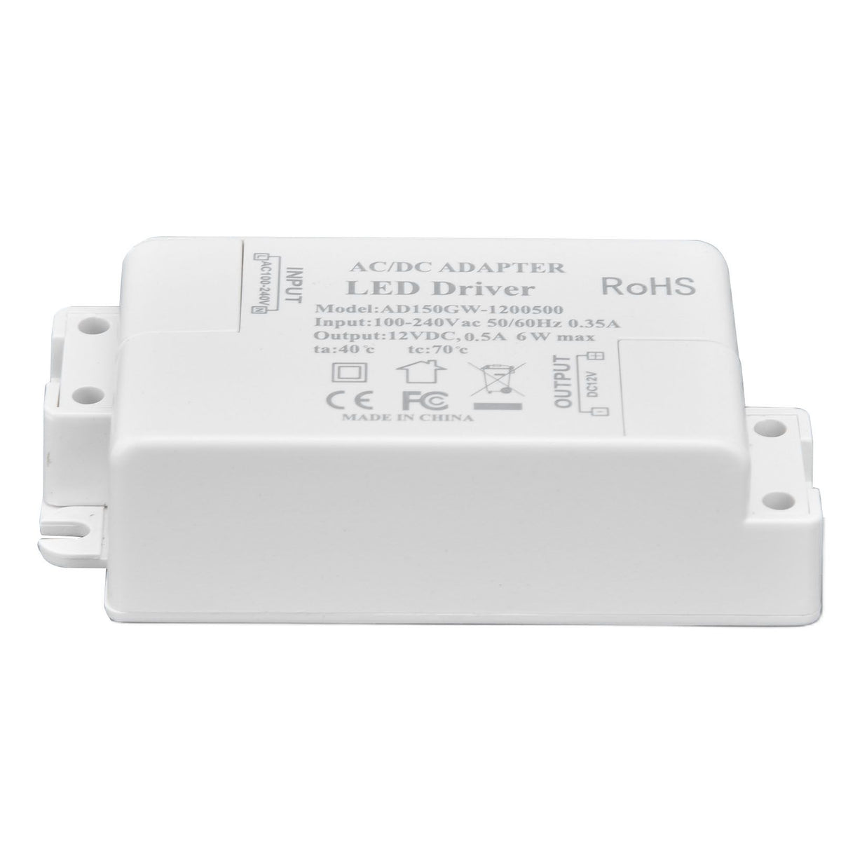 LED Driver Input AC100‑240V 0.35A Output DC12V 0.5A 6W LED Transformer for Bathroom