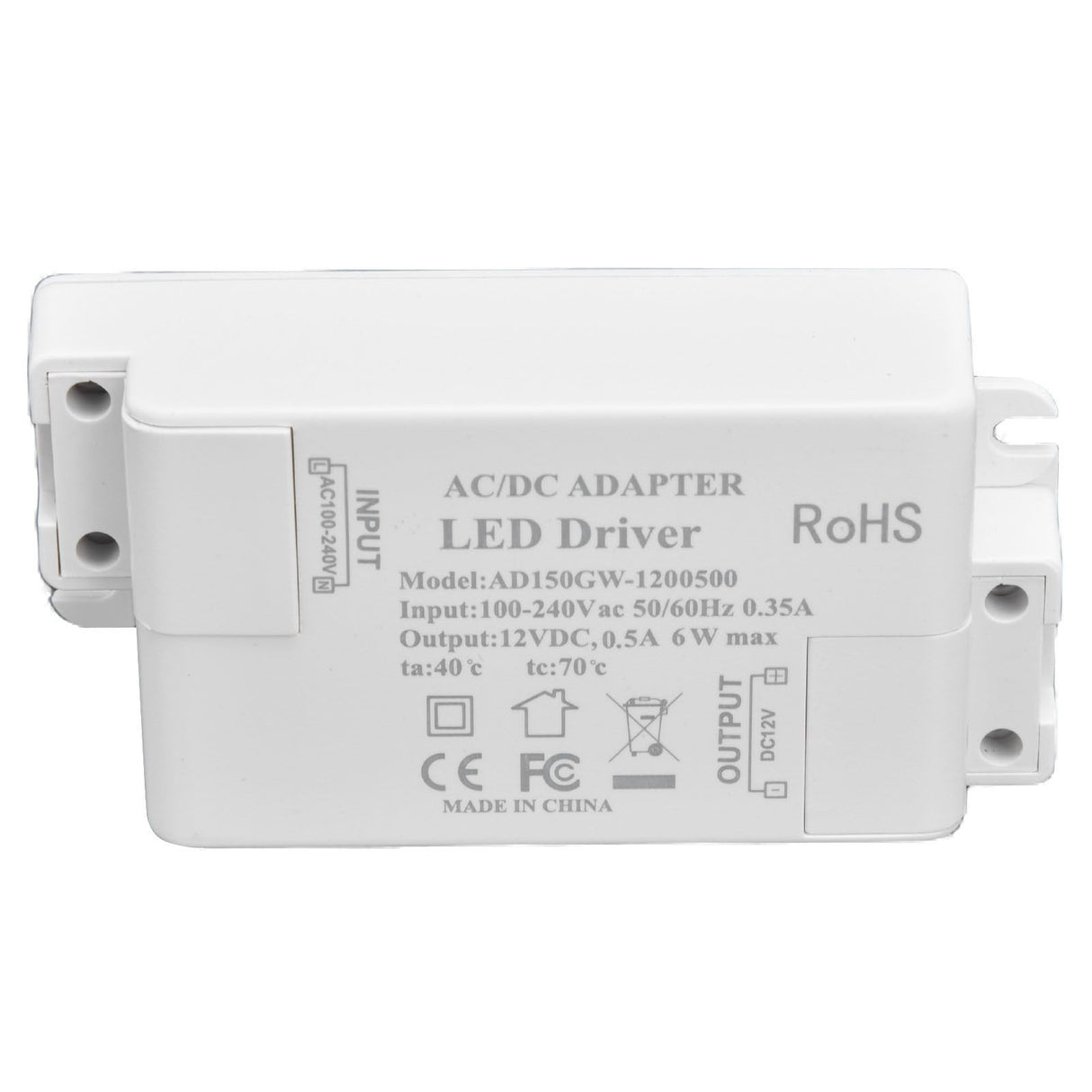 LED Driver Input AC100‑240V 0.35A Output DC12V 0.5A 6W LED Transformer for Bathroom