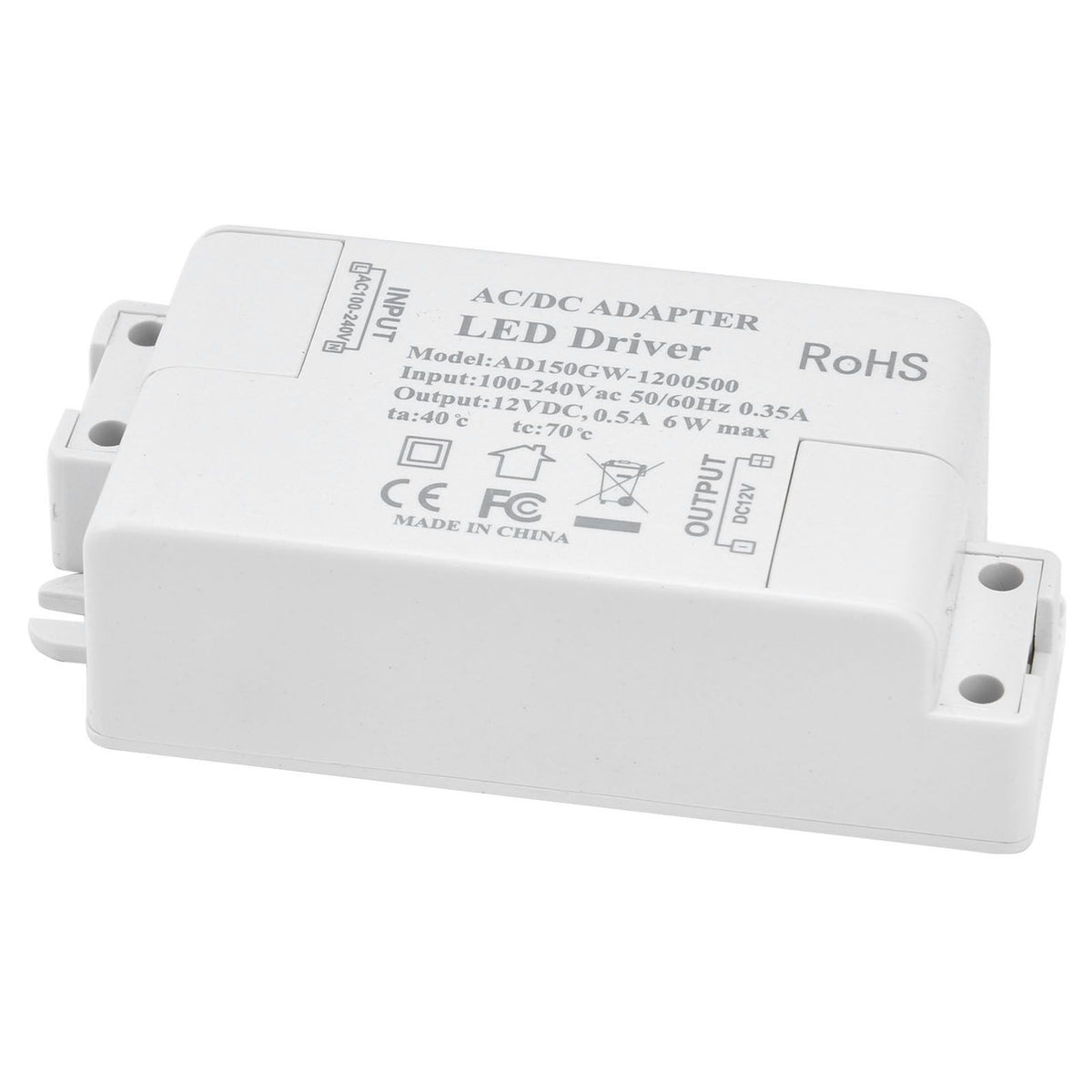 LED Driver Input AC100‑240V 0.35A Output DC12V 0.5A 6W LED Transformer for Bathroom