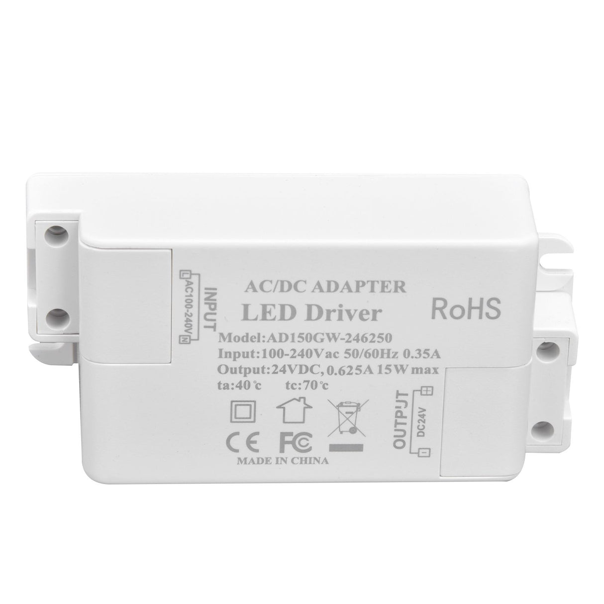 LED Driver DC24V 0.625A 15W DIY Lamp Low Voltage LED Driver Transformer AC 100‑240V