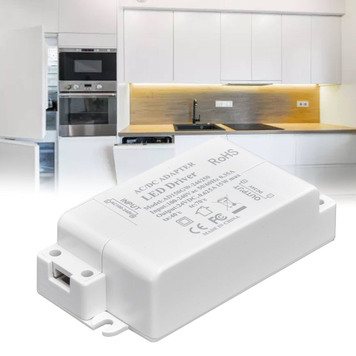 LED Driver DC24V 0.625A 15W DIY Lamp Low Voltage LED Driver Transformer AC 100‑240V