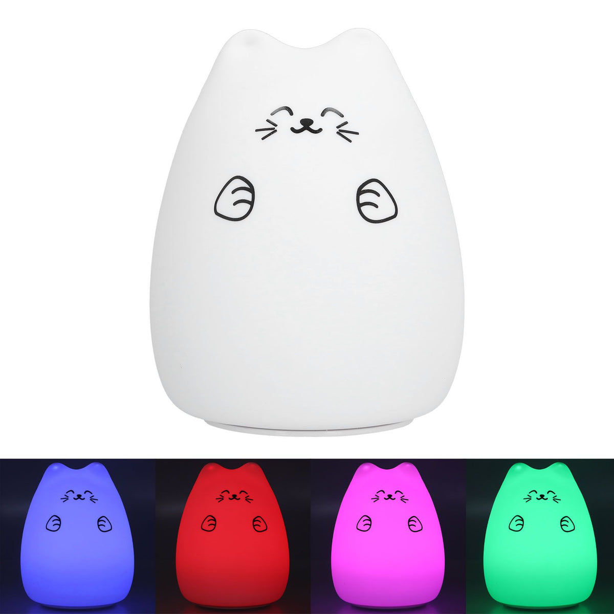 LED Cat Shape Lamp Colorful Silicone Tap Night Light USB Charging Ambient Lighting for Home Bedroom Use