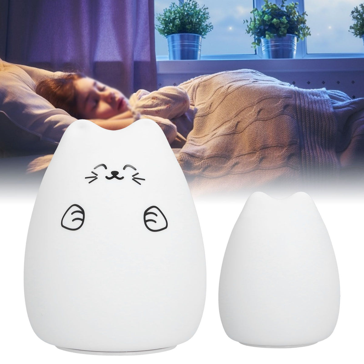 LED Cat Shape Lamp Colorful Silicone Tap Night Light USB Charging Ambient Lighting for Home Bedroom Use