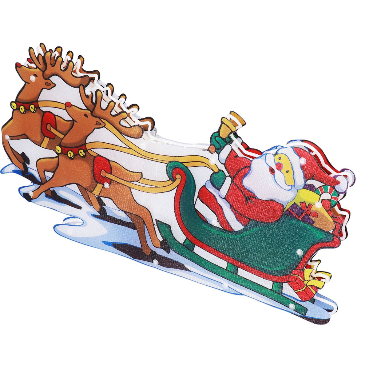 LED Christmas Light Sled Santa Claus Pattern Window Hanging Lamp Battery Powered with Suction Cup Festival Decoration