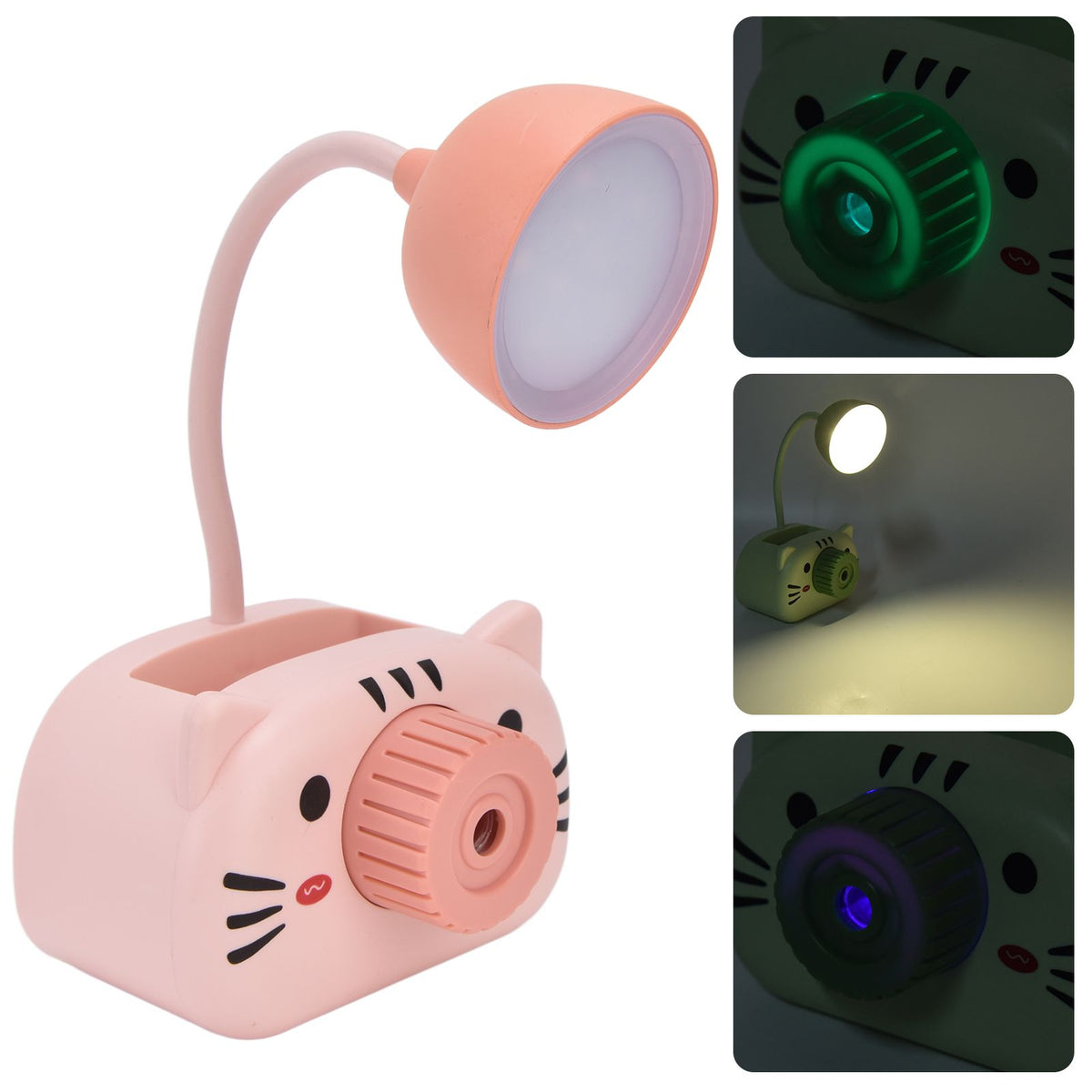 LED Table Lamp Folding Eye Protection Reading Light with Pen Holder Pencil Sharpener USB ChargingPink
