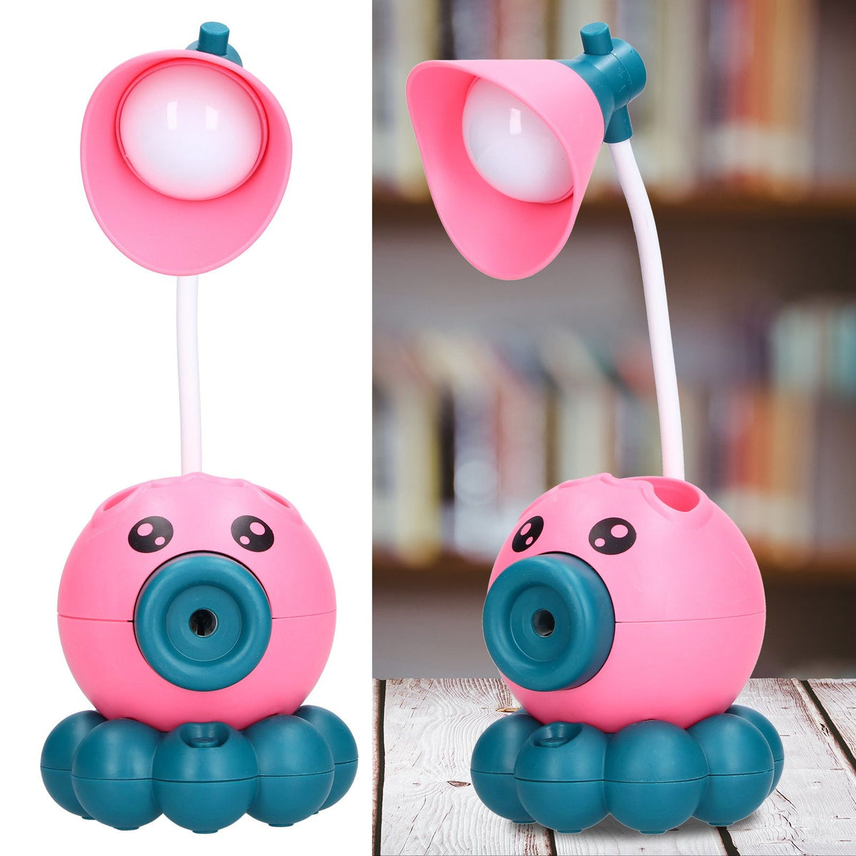 LED Desk Lamp Octopus Shaped Foldable Multifunctional Warm White Light USB Charging Cute Desk LampPink