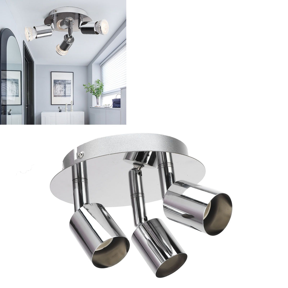 Lamp Holder 3 Head Circle Shape Modern Simple GU10 Base Flexible Rotation Light Holder for Bedroom 85‑265V