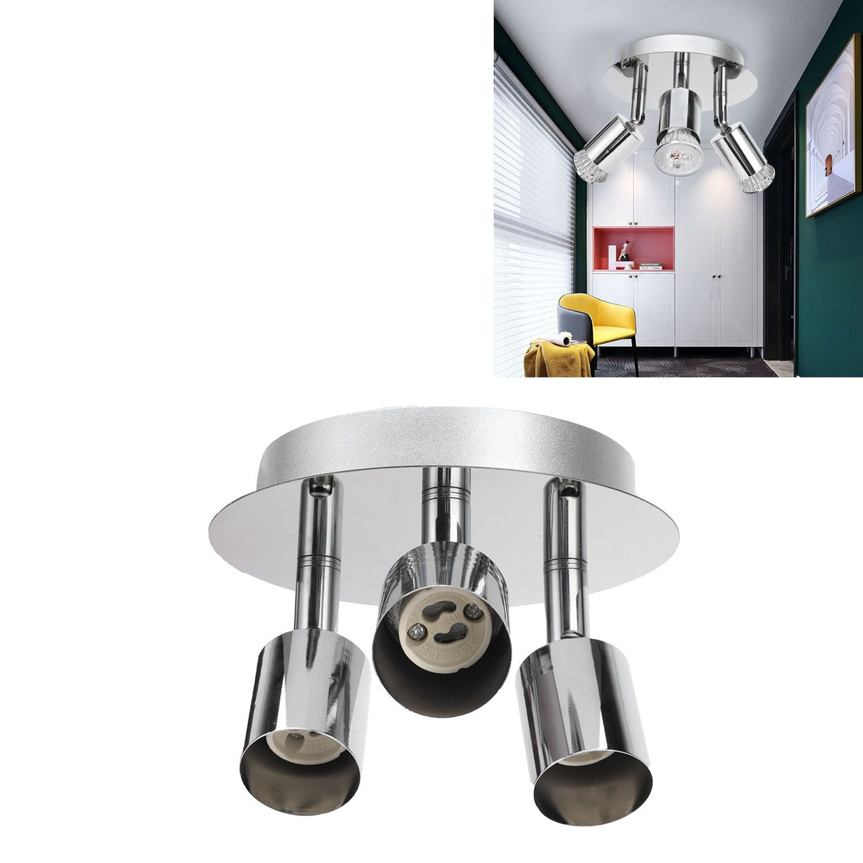 Lamp Holder 3 Head Circle Shape Modern Simple GU10 Base Flexible Rotation Light Holder for Bedroom 85‑265V