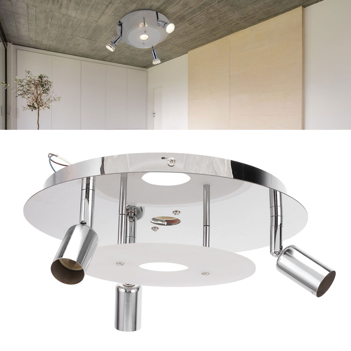 GU10 Household Ceiling Lamp 3 Heads Round Ceiling Lamp Modern Ceiling Light for Bedroom Living Room 85‑265V