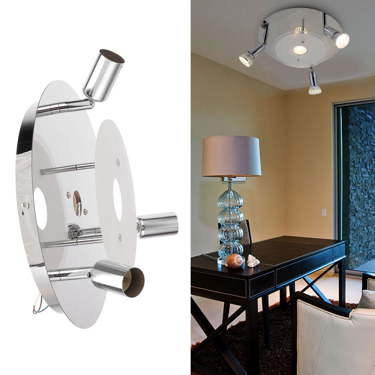 GU10 Household Ceiling Lamp 3 Heads Round Ceiling Lamp Modern Ceiling Light for Bedroom Living Room 85‑265V