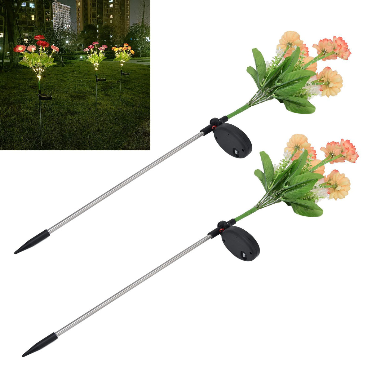 2 Pcs Solar Garden Lights LED Solar Flower Lights for Garden Patio Lawn Yard Pathway